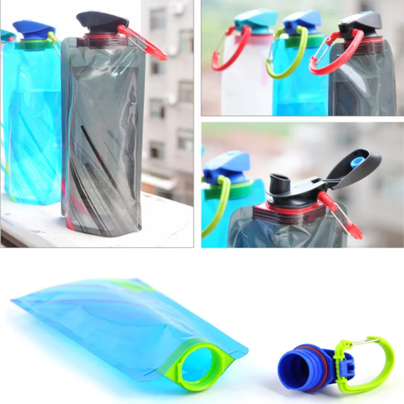 700mL Taşınabilir Yeniden Kullanılabilir Su şişeleri Kanca ile Katlanabilir Açık Spor Seyahat için su ısıtıcısı Kamp Su Torbası Su sırt çantası Görüntü  2