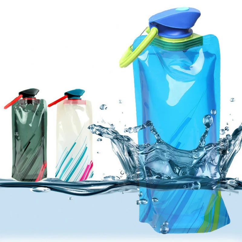 700mL Taşınabilir Yeniden Kullanılabilir Su şişeleri Kanca ile Katlanabilir Açık Spor Seyahat için su ısıtıcısı Kamp Su Torbası Su sırt çantası Görüntü  4