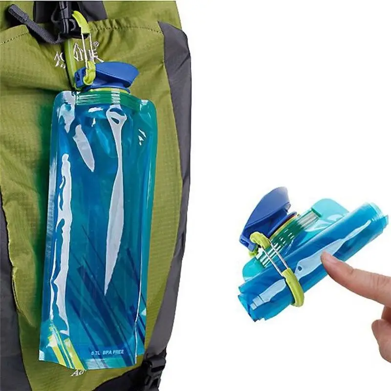 700mL Taşınabilir Yeniden Kullanılabilir Su şişeleri Kanca ile Katlanabilir Açık Spor Seyahat için su ısıtıcısı Kamp Su Torbası Su sırt çantası Görüntü  5