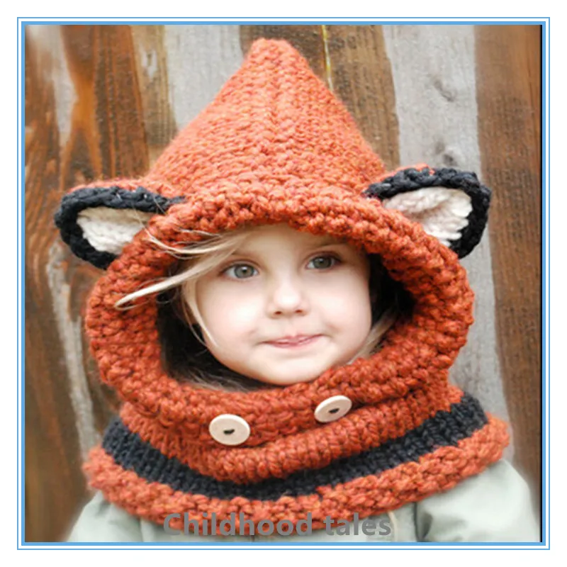 Tilki şapka çocuk örme şapka El dokuması kulak koruyucu pelerin sonbahar ve kış aylarında Görüntü  3