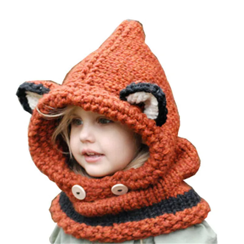 Tilki şapka çocuk örme şapka El dokuması kulak koruyucu pelerin sonbahar ve kış aylarında Görüntü  4