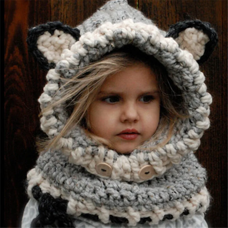 Tilki şapka çocuk örme şapka El dokuması kulak koruyucu pelerin sonbahar ve kış aylarında Görüntü  5