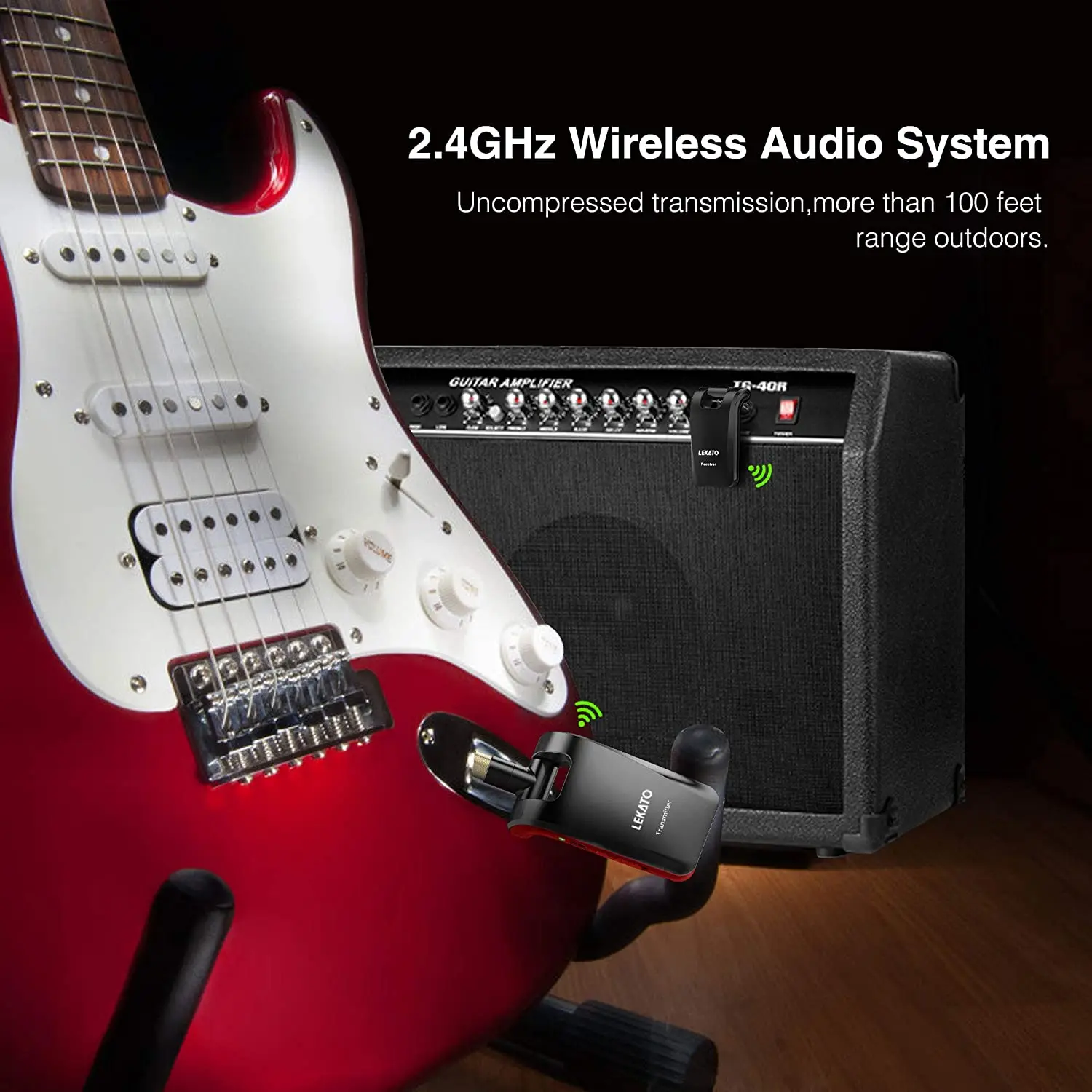 LEKATO WS-60 Kablosuz Gitar Sistemi 2.4 GHz Kablosuz Gitar Verici alıcı Stereo 2 in 1 Fişler 6 Kanal Gitar Kablosuz Görüntü  2