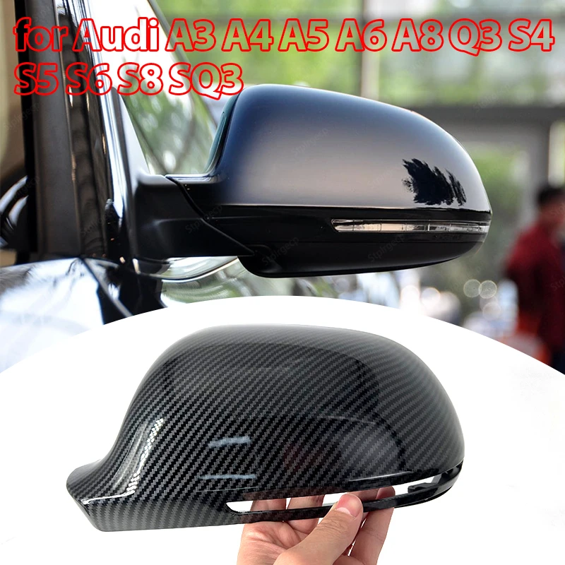 ABS Karbon Fiber Görünüm Yedek Parlak Siyah Audi A4 S4 B8 8K A5 S5 B8 8K A6 S6 4F C6 A8 S8 D3 Q3 SQ3 A3 8P Ayna Kapağı Görüntü  5