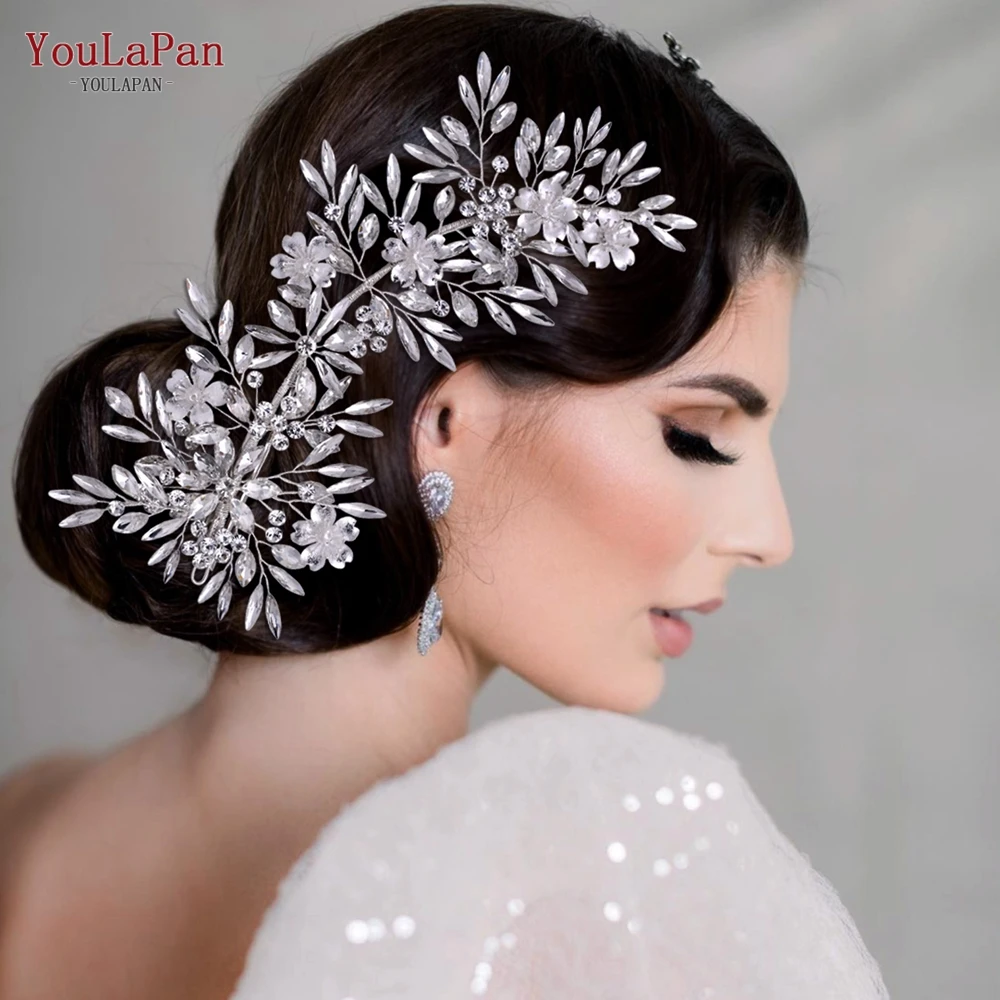 YouLaPan HP289 Parlak Gelin Başlığı Alaşım Çiçek Düğün Kafa Bandı Kadın saç aksesuarları Kraliçe Tiara Parti Ziyafet Şapkalar Görüntü  4