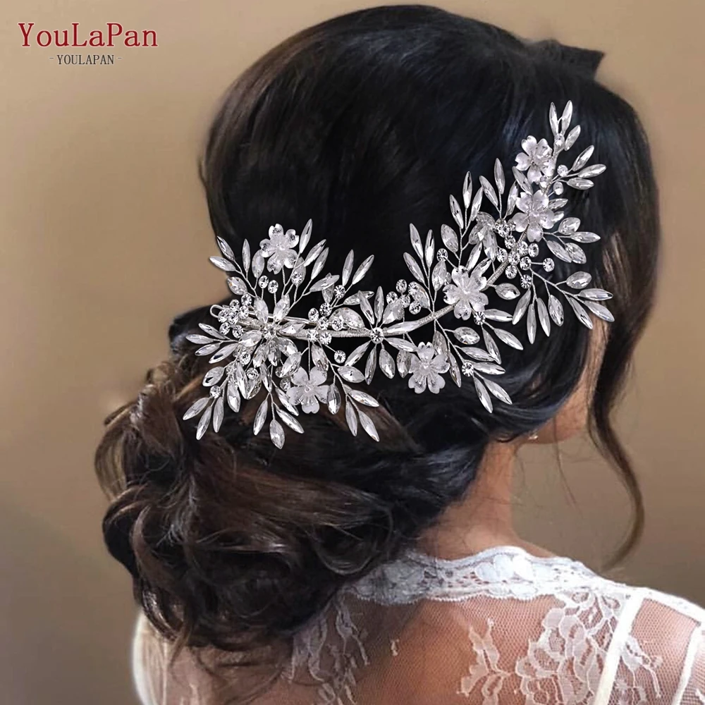 YouLaPan HP289 Parlak Gelin Başlığı Alaşım Çiçek Düğün Kafa Bandı Kadın saç aksesuarları Kraliçe Tiara Parti Ziyafet Şapkalar Görüntü  5