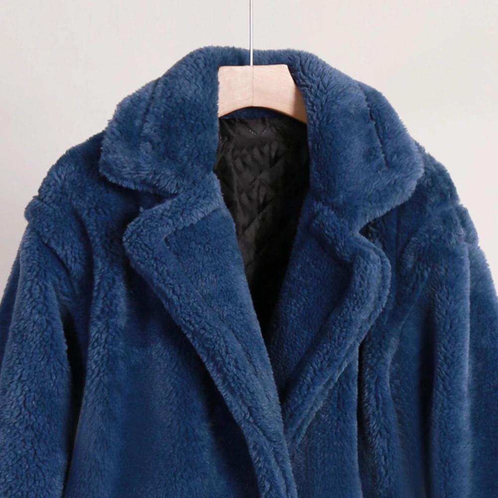 Kadın Kış Büyük Boy Kalın Faux Kürk Ceket Uzun Kollu Dönüş Yaka Tilki Kürk Ceket Dış Giyim Bayanlar Kuzu Yün Ceket Palto Görüntü  0