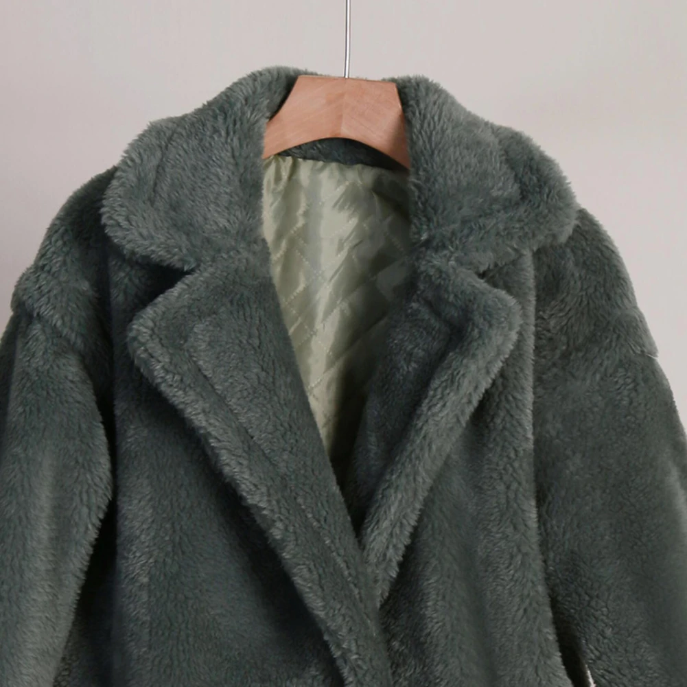 Kadın Kış Büyük Boy Kalın Faux Kürk Ceket Uzun Kollu Dönüş Yaka Tilki Kürk Ceket Dış Giyim Bayanlar Kuzu Yün Ceket Palto Görüntü  1