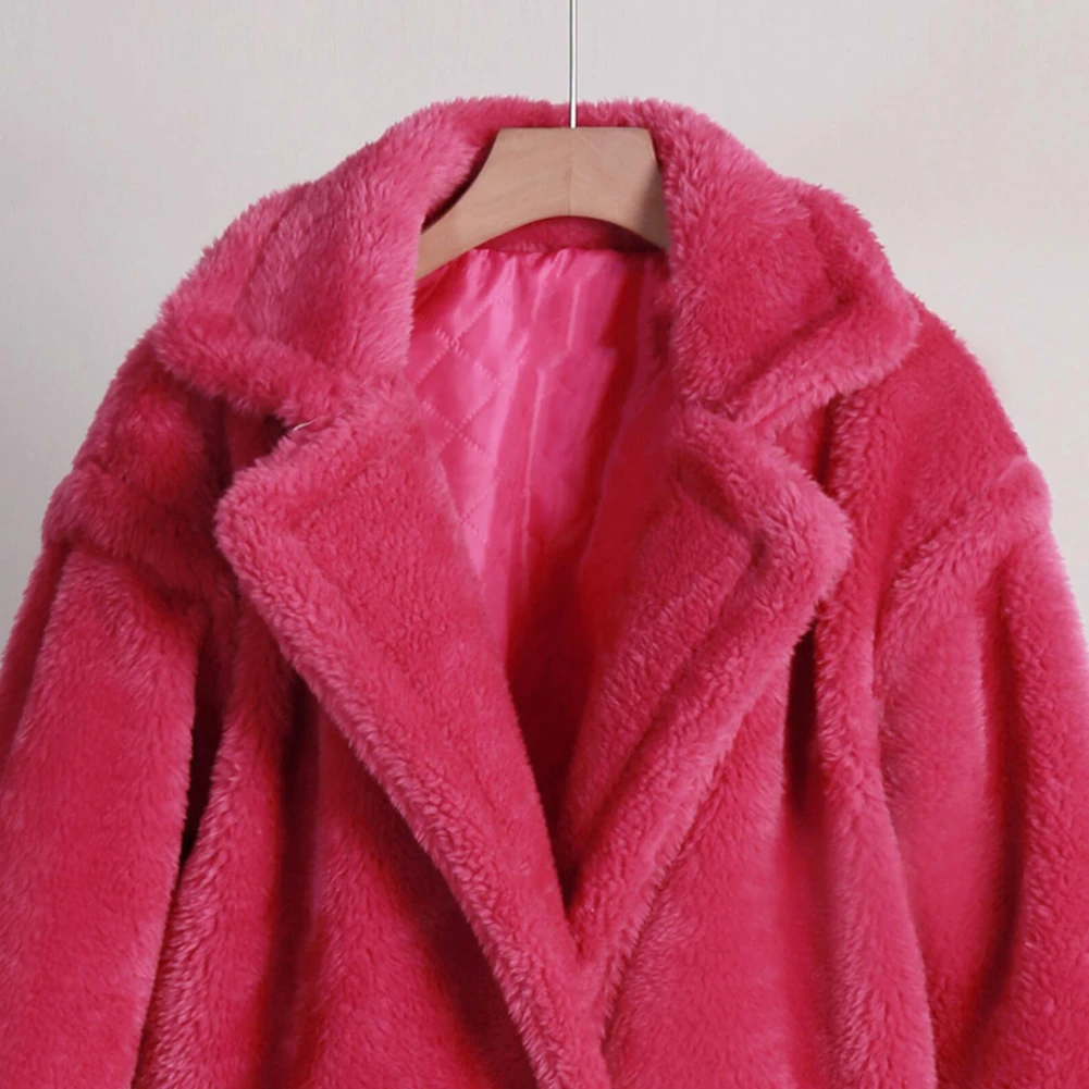 Kadın Kış Büyük Boy Kalın Faux Kürk Ceket Uzun Kollu Dönüş Yaka Tilki Kürk Ceket Dış Giyim Bayanlar Kuzu Yün Ceket Palto Görüntü  4