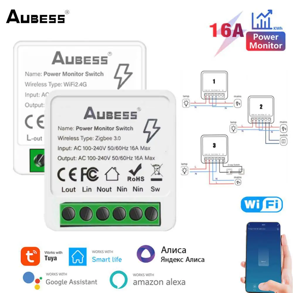 Tuya Zigbee WiFi Akıllı Kesici Güç Monitörü İle 16A 2 Yollu Kontrol Anahtarı Modülü 100-240V Zamanlama Mini Anahtarı Alexa Google İle Görüntü  2