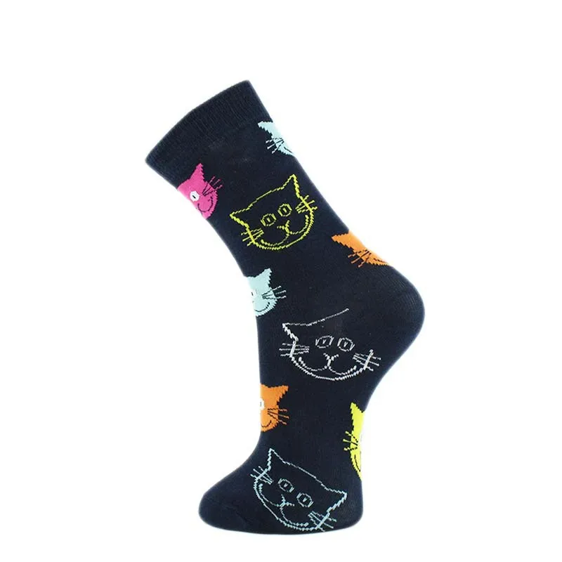 1 Çift Pamuk Çorap Kadın Nefes Sevimli Kawaii Kedi Baskı Desen Komik Çorap Rahat Sonbahar Yumuşak Sokken Görüntü  0