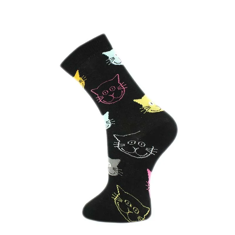1 Çift Pamuk Çorap Kadın Nefes Sevimli Kawaii Kedi Baskı Desen Komik Çorap Rahat Sonbahar Yumuşak Sokken Görüntü  4
