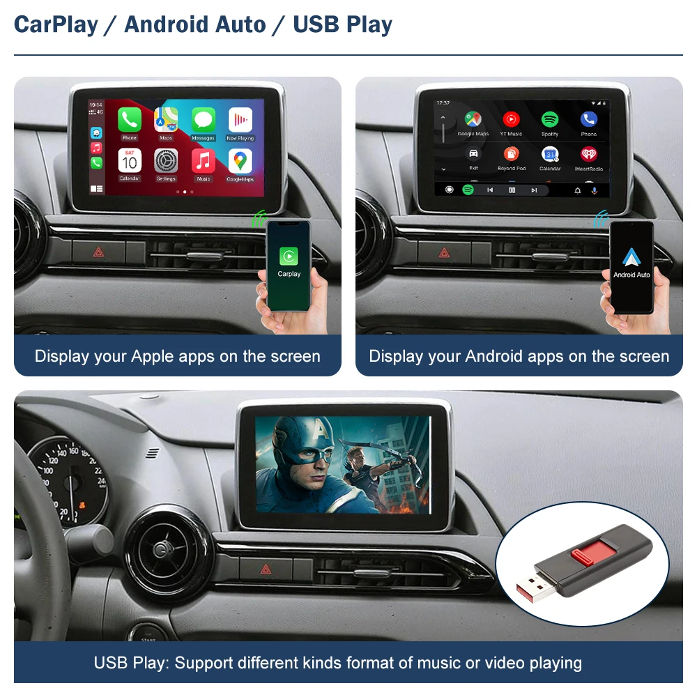 Kablolu Apple CarPlay Android Otomatik USB adaptörü Mazda MX-5 / CX-9 2016-2020 mazda bağlantı sistemi Görüntü  0