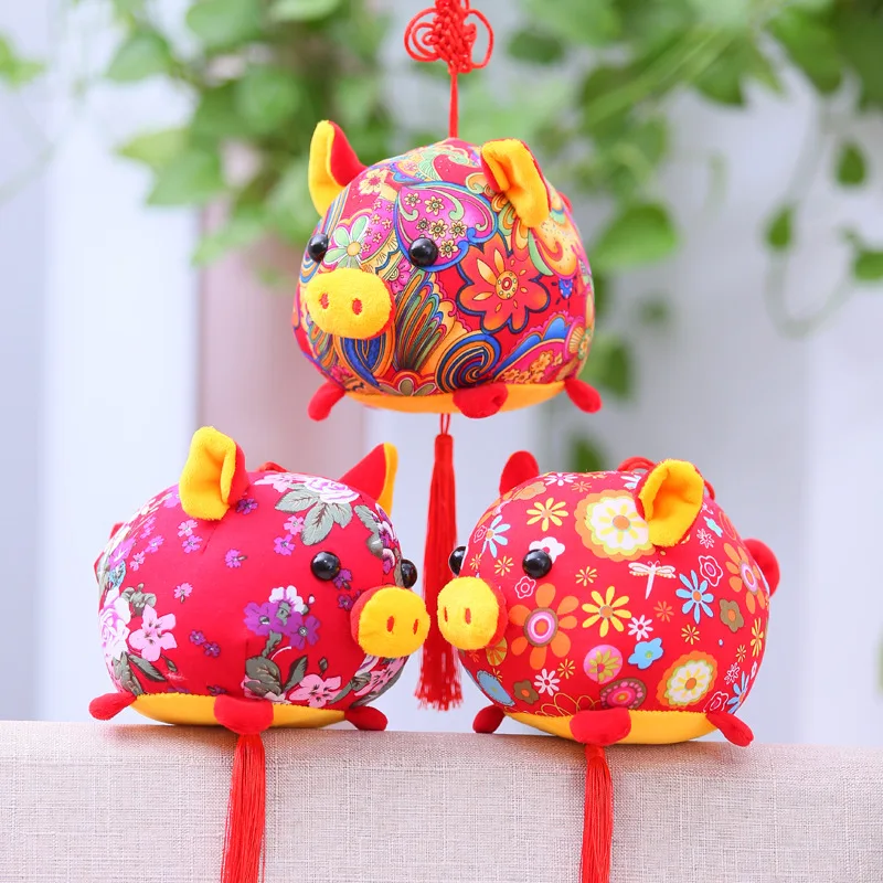 10 Cm Çin Yeni Yılı Maskot Festivali Tarzı Düğüm Sevimli Domuz Peluş Bebek Oyuncak Görüntü  2