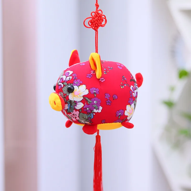 10 Cm Çin Yeni Yılı Maskot Festivali Tarzı Düğüm Sevimli Domuz Peluş Bebek Oyuncak Görüntü  4