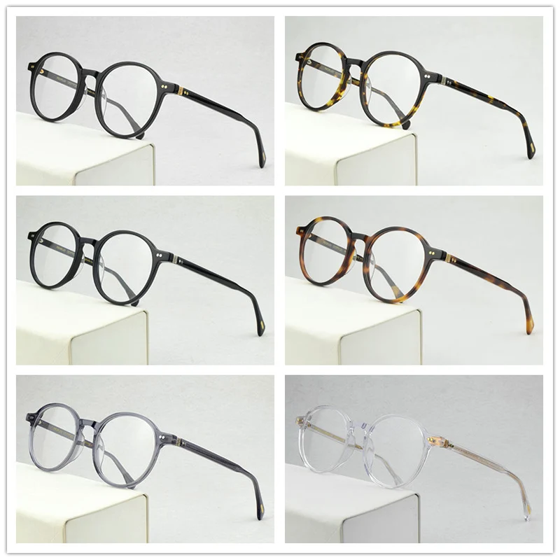 2020 Klasik OV Marka Tasarım Gözlük Çerçevesi Erkekler Asetat Retro Reçete yuvarlak Gözlük Kadınlar Optik Miyopi gözlük çerçeveleri Görüntü  1