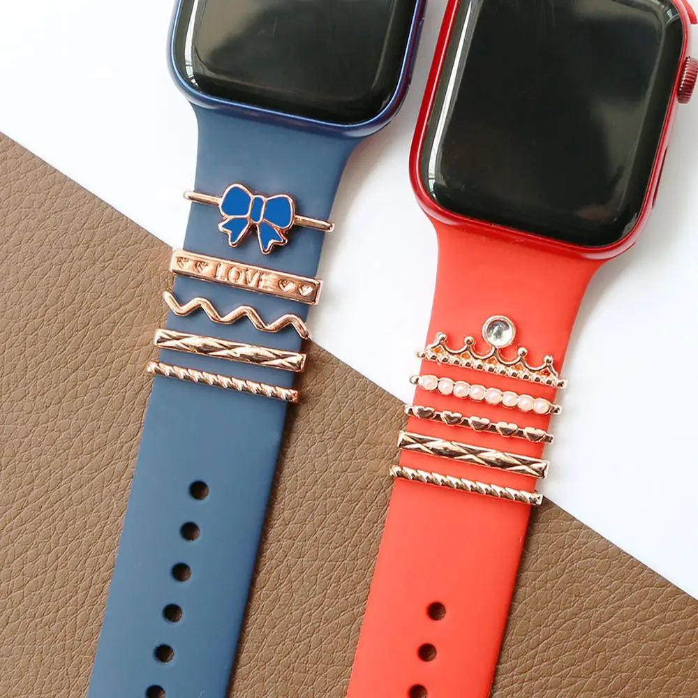 Için apple saat bandı Metal Takılar Dekoratif pırlanta yüzük Süs iwatch Bilezik akıllı saat Silikon Kayış Aksesuarları Görüntü  2
