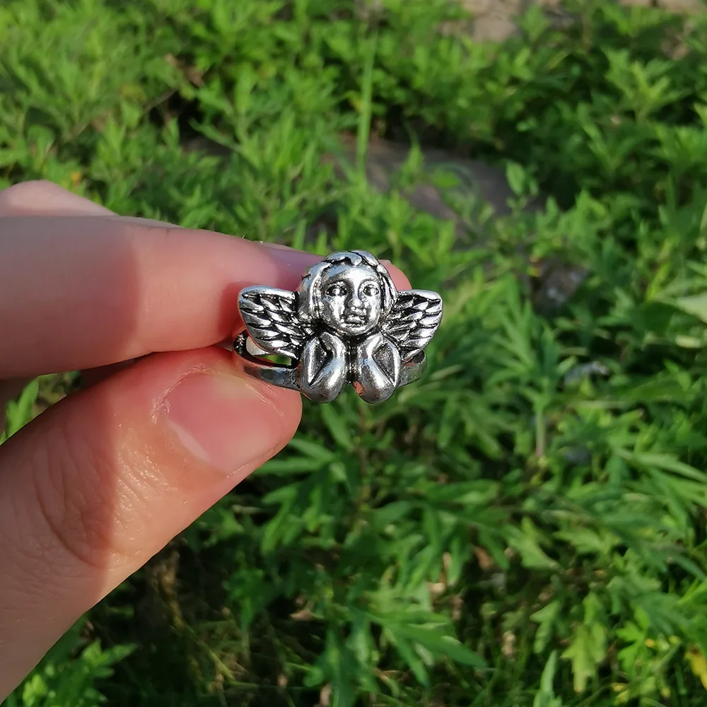 Abartılı Gotik Punk Örümcek Kafatası Melek Yüzükler Kadınlar için Vintage Gümüş Kaplama Çiçek Kalp Kelebek Charms Yüzükler Takı Görüntü  1