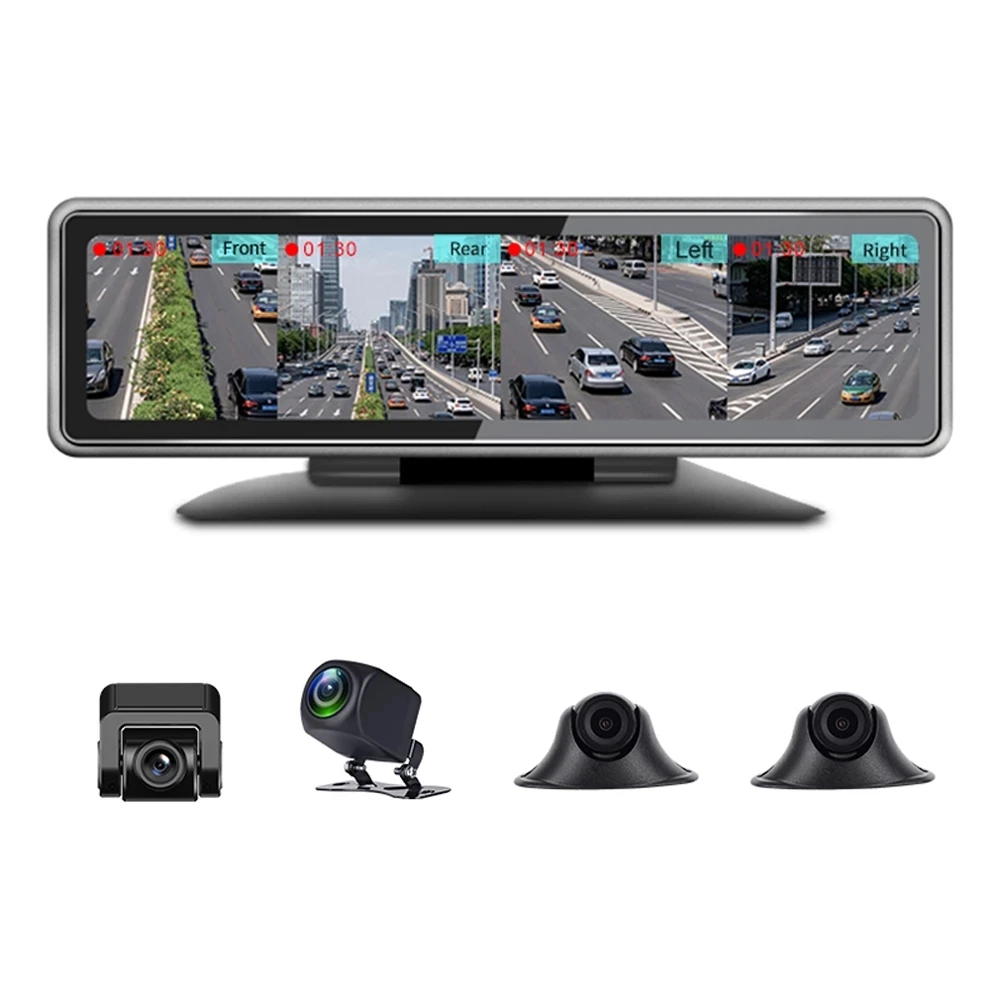 360 ° Panoramik Pano araba dvr'ı 12 İnç Dokunmatik Ekran 4 Kanal FHD 1080P IPS Video Kaydedici 4 Bölünmüş Ekran Dash kamera Görüntü  0