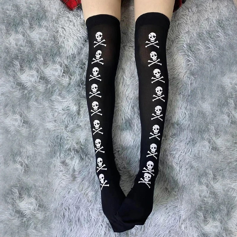 Gotik Kafatası Çorap Yarasa Koyu Uzun Seksi Çorap Cosplay Aksesuarları Dantel Çorap Harajuku Tayt JK Lolita Yüksek Jartiyer Çorap Görüntü  4