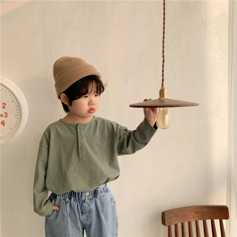 Çocuk Tüm Maç Uzun Kollu T-shirt Kore tarzı 2022 Bahar Erkek Ve Kız Pamuk Gevşek Tee Üstleri Çocuk Giyim Görüntü  0