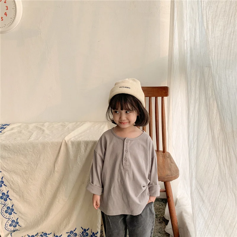 Çocuk Tüm Maç Uzun Kollu T-shirt Kore tarzı 2022 Bahar Erkek Ve Kız Pamuk Gevşek Tee Üstleri Çocuk Giyim Görüntü  1