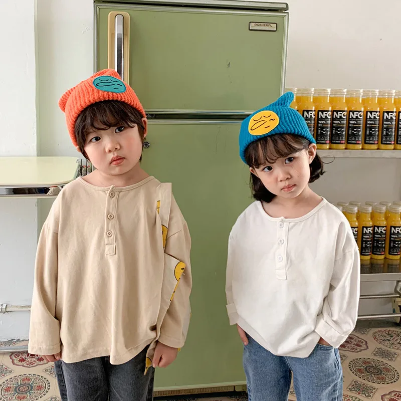 Çocuk Tüm Maç Uzun Kollu T-shirt Kore tarzı 2022 Bahar Erkek Ve Kız Pamuk Gevşek Tee Üstleri Çocuk Giyim Görüntü  3