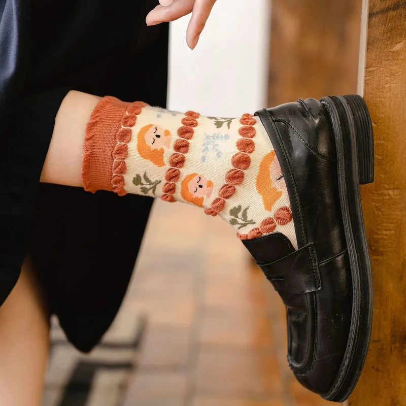 Lolita Kız Tatlı Kawaii Sevimli Çorap Karikatür Baskı Japon Tarzı Öğrenciler pamuklu uzun Çorap Moda Harajuku Çiçek Kadın Çorap Görüntü  1