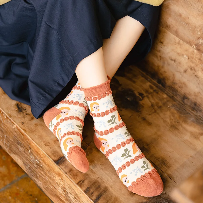 Lolita Kız Tatlı Kawaii Sevimli Çorap Karikatür Baskı Japon Tarzı Öğrenciler pamuklu uzun Çorap Moda Harajuku Çiçek Kadın Çorap Görüntü  3