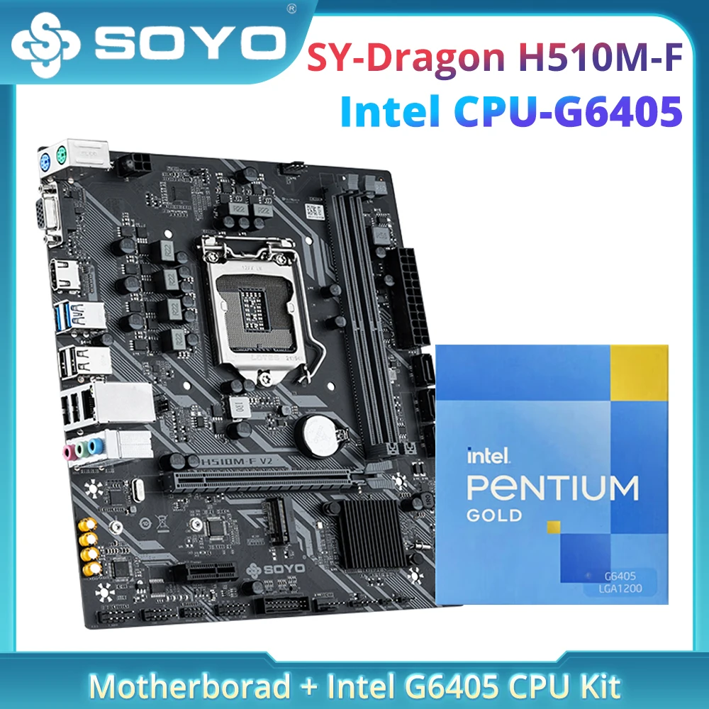 SOYO Yeni H510M-F Intel Pentium G6405 CPU Anakart Seti SATA NVME USB3.2 LGA1200 Masaüstü Bilgisayar için Oyun Anakart Görüntü  3