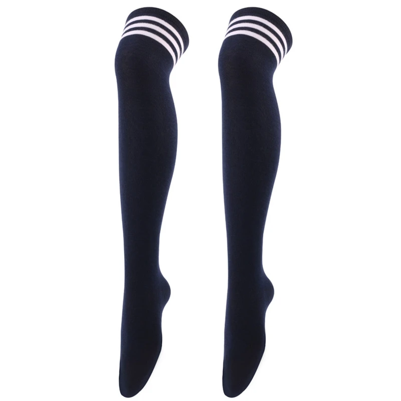Yeni Seksi Medias Siyah Beyaz Çizgili Uzun Çorap Kadın Diz Üzerinde Uyluk Yüksek Diz Üzerinde Çorap Bayanlar Kızlar Sıcak Diz çorap Görüntü  5