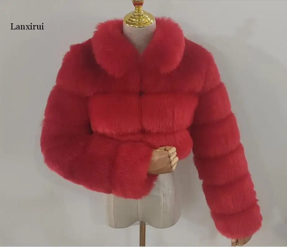 Sahte Tilki Kürk Ceketler Yaka Kadın Şort Kış Sıcak Kalın Kürk Ceket Hakiki PU Tüm Deri Mont Kadın Moda Görüntü  0