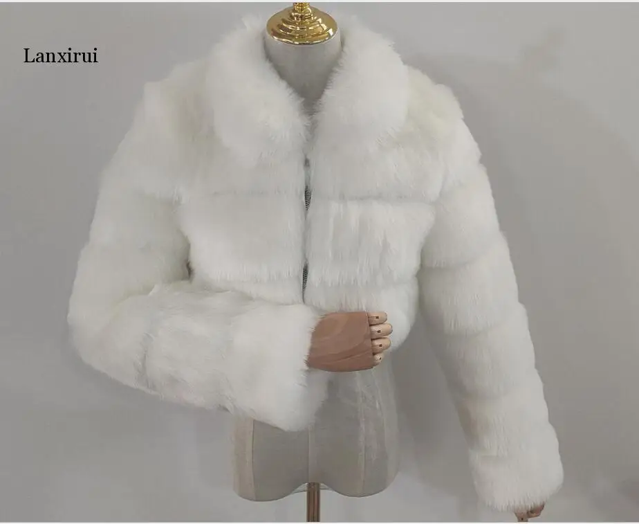 Sahte Tilki Kürk Ceketler Yaka Kadın Şort Kış Sıcak Kalın Kürk Ceket Hakiki PU Tüm Deri Mont Kadın Moda Görüntü  2