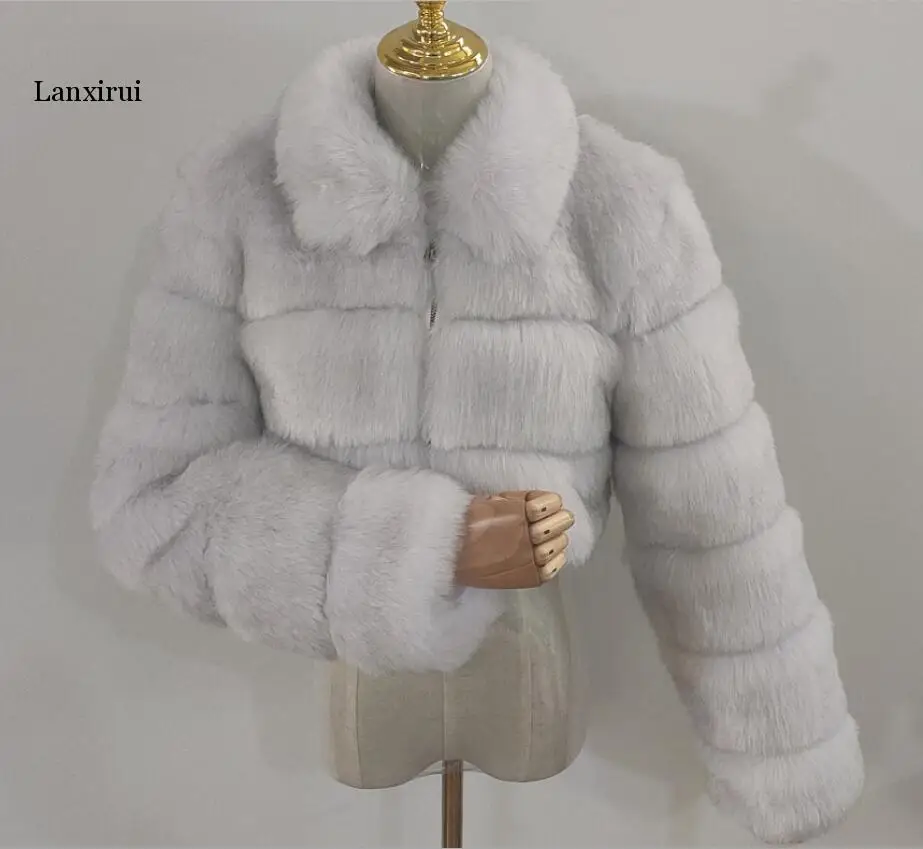 Sahte Tilki Kürk Ceketler Yaka Kadın Şort Kış Sıcak Kalın Kürk Ceket Hakiki PU Tüm Deri Mont Kadın Moda Görüntü  4