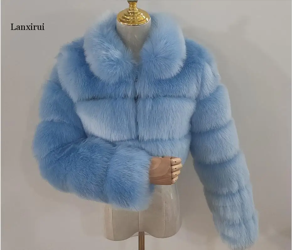 Sahte Tilki Kürk Ceketler Yaka Kadın Şort Kış Sıcak Kalın Kürk Ceket Hakiki PU Tüm Deri Mont Kadın Moda Görüntü  5