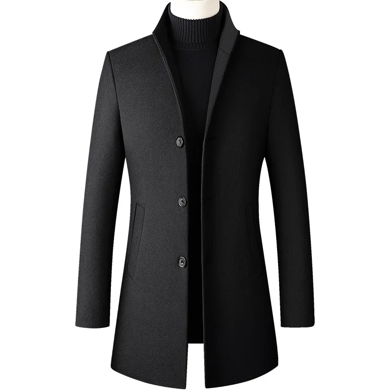 Kış Yün Ceket Erkekler Kalın Standı Yaka Ceket Erkek Moda Yün Karışımı Dış Giyim Ceket Akıllı Rahat Siper Artı Boyutu Erkek Palto Görüntü  0
