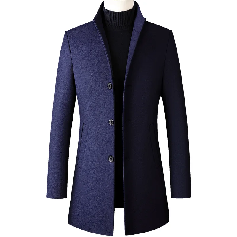 Kış Yün Ceket Erkekler Kalın Standı Yaka Ceket Erkek Moda Yün Karışımı Dış Giyim Ceket Akıllı Rahat Siper Artı Boyutu Erkek Palto Görüntü  4