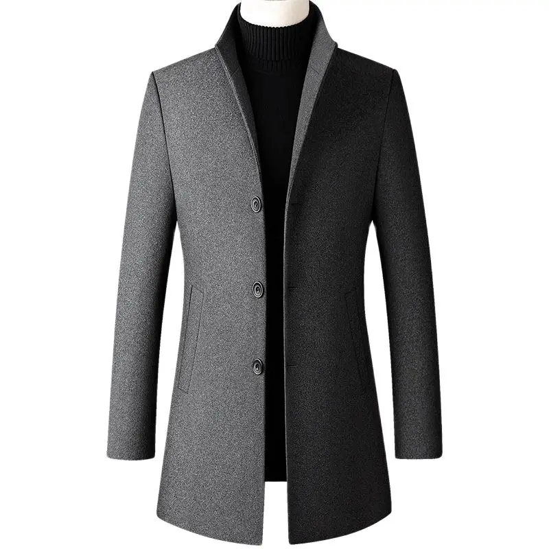Kış Yün Ceket Erkekler Kalın Standı Yaka Ceket Erkek Moda Yün Karışımı Dış Giyim Ceket Akıllı Rahat Siper Artı Boyutu Erkek Palto Görüntü  5