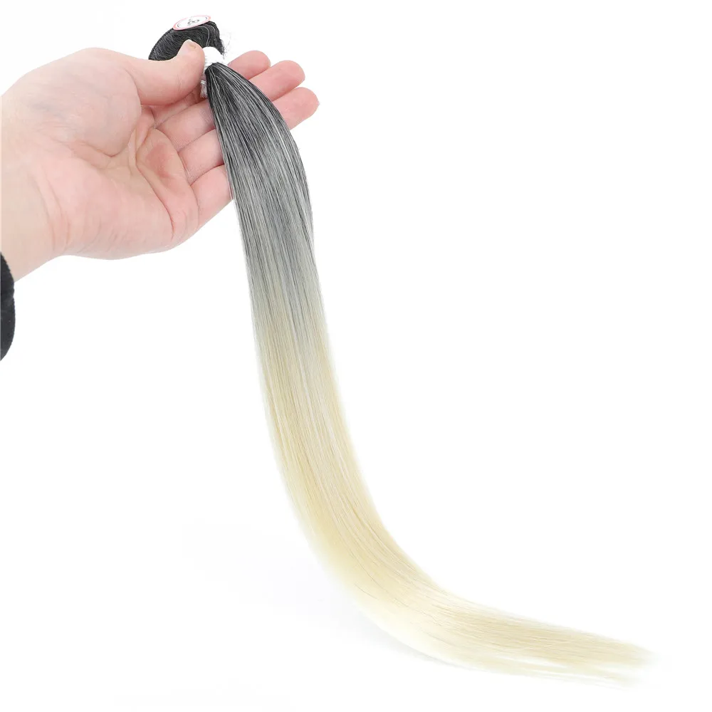 Sentetik Saç Kapatma Dokuma Paketler Saç Ombre Beyaz Renk Örgü Demetleri SOKU Doğa Düz Saç Uzantıları 6 Demetleri Görüntü  0