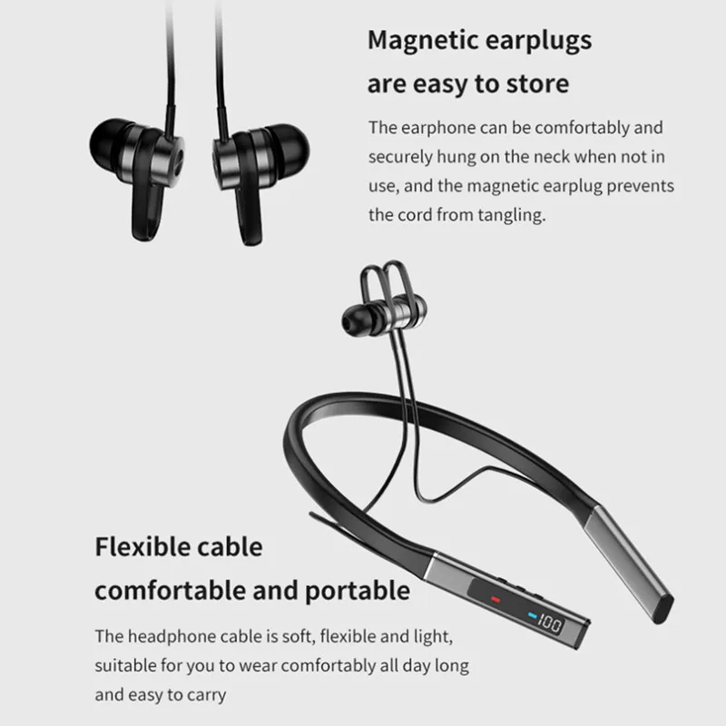 Yeni Bluetooth 5.1 kablosuz kulaklıklar Manyetik Boyun Bandı Kulaklık TWS Spor Koşu Kulaklık Mikrofon Desteği TF Kart ile Görüntü  4