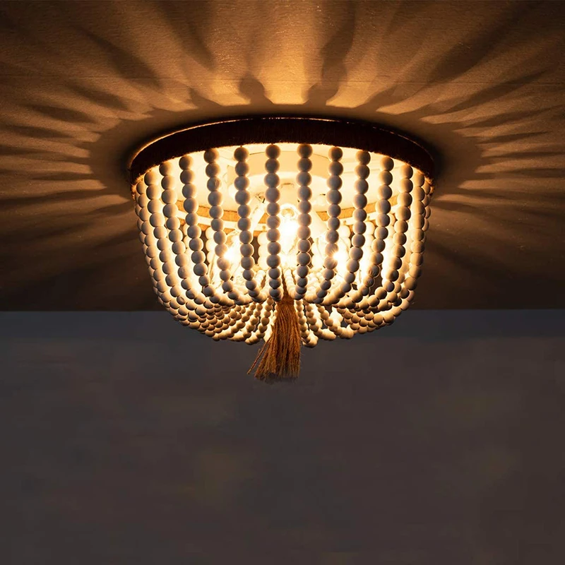 Retro Ahşap Boncuk Tavan ışıkları Avize Aydınlatma Yatak Odası Koridor Fuaye Avizeler Kapalı aydınlatma armatürü Tavan Lambası Görüntü  2