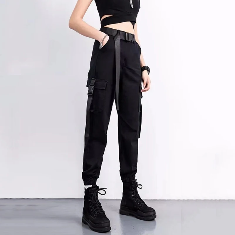 2021 Kadın kargo pantolon Elastik Bel Gevşek Streetwear Kadın Moda Ayak Bileği uzunlukta Koşu Pantolon Bayanlar rahat pantolon Harajuku Görüntü  0