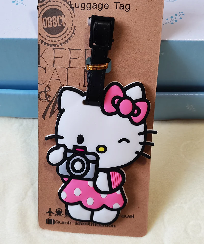Karikatür Kedi Hello Kitty Bagaj Etiketi Seyahat Çantası Bagaj Etiketi Sırt Çantası Bagaj Listesi Silikon Check-in Kartı Görüntü  3