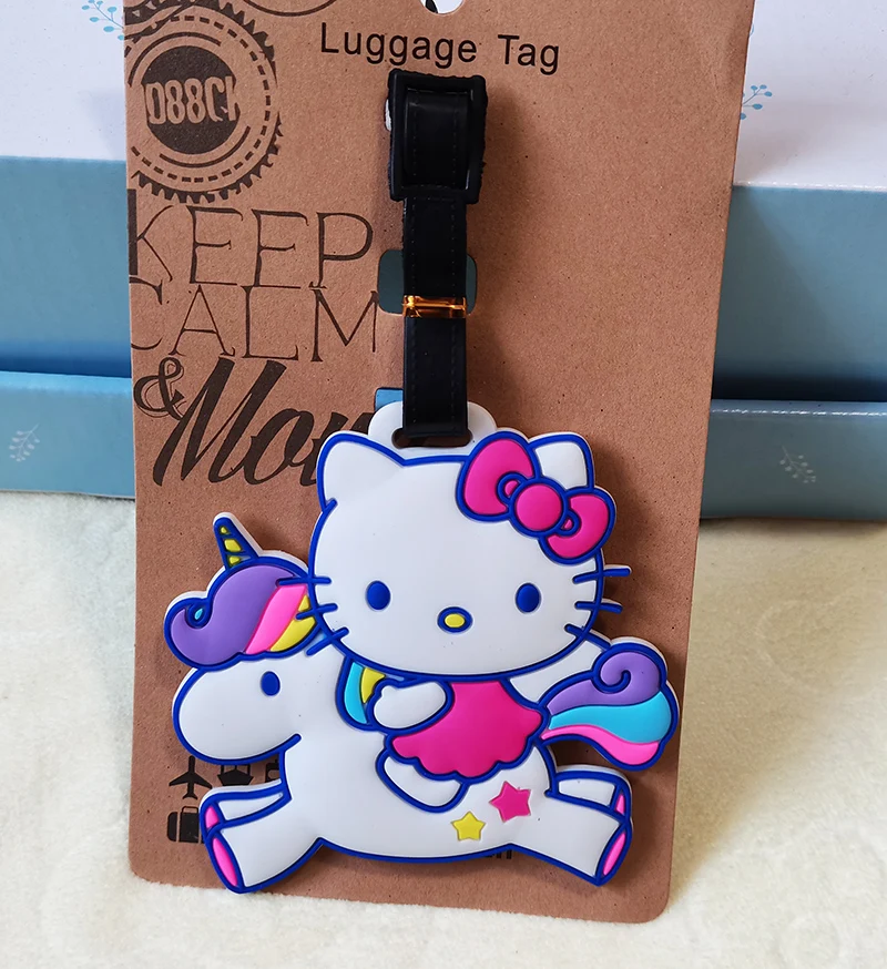 Karikatür Kedi Hello Kitty Bagaj Etiketi Seyahat Çantası Bagaj Etiketi Sırt Çantası Bagaj Listesi Silikon Check-in Kartı Görüntü  4