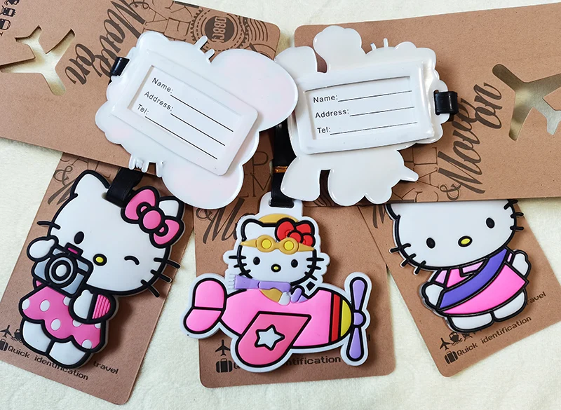Karikatür Kedi Hello Kitty Bagaj Etiketi Seyahat Çantası Bagaj Etiketi Sırt Çantası Bagaj Listesi Silikon Check-in Kartı Görüntü  5