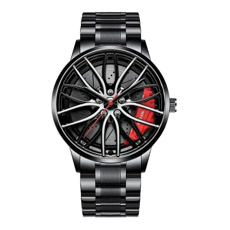Moda Erkek quartz saat Siyah Paslanmaz Çelik Kayış Tekerlek Arama erkek kol saati Spor Araba GTR Reloj Hombre Kol Saatleri Görüntü  3