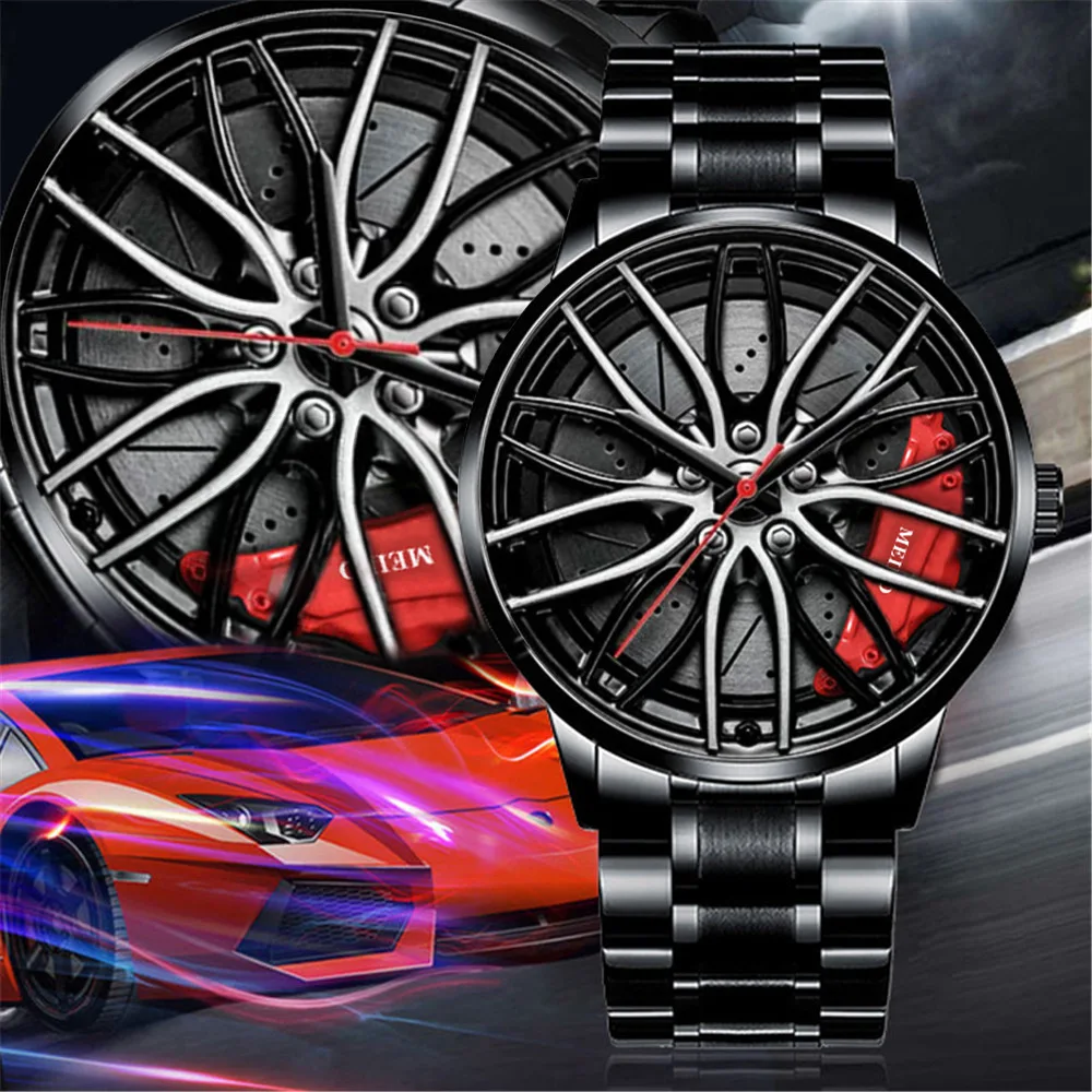 Moda Erkek quartz saat Siyah Paslanmaz Çelik Kayış Tekerlek Arama erkek kol saati Spor Araba GTR Reloj Hombre Kol Saatleri Görüntü  5