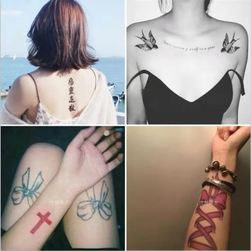 13 adet Seksi Geçici Dövme Çıkartmalar Kadın Kuş Kanatları Yay Su Geçirmez Sanat Sahte Dövmeler Çin Çiçek Kol Klavikula Dövme Seti Görüntü  1