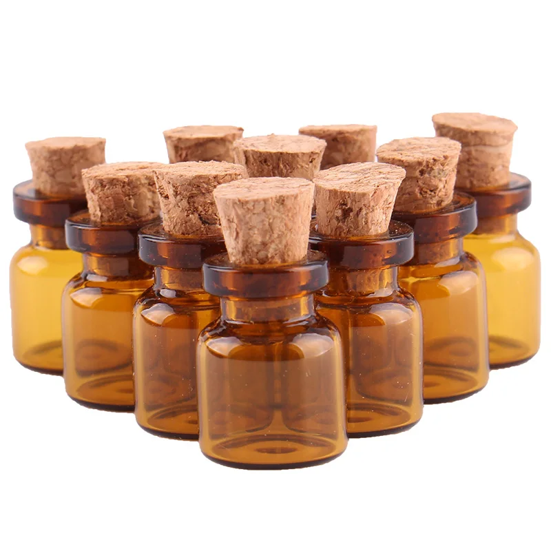 50 adet 0.5 ml Amber Mini Cam Şişeler Sevimli mantarlı şişeler Tıpa Küçük Kavanoz Şişeleri DIY Zanaat Görüntü  0