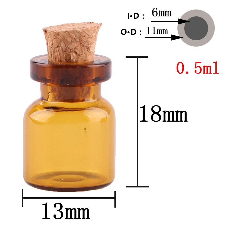 50 adet 0.5 ml Amber Mini Cam Şişeler Sevimli mantarlı şişeler Tıpa Küçük Kavanoz Şişeleri DIY Zanaat Görüntü  1